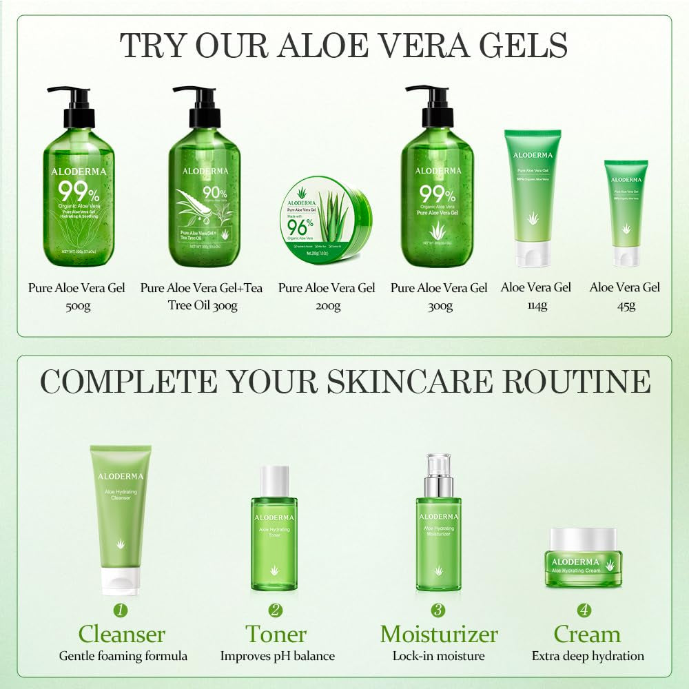 Organic Aloe Vera Gel for Face & Body, 96% Pure Aloe Gel Made within 12 Hours of Harvest, Ideal for Skin, Scalp, & Hair Hydration, Calming Moisturizer for Soothing after Sun Care Relief, 7Oz