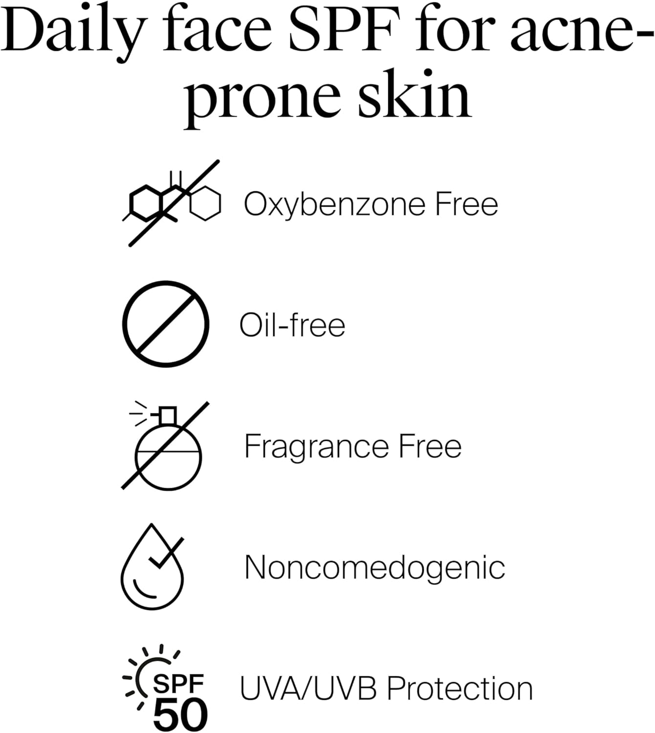 Clear Face Sunscreen Lotion for Acne-Prone Skin, Broad Spectrum SPF 50 Facial Sunscreen for Oily Skin, Oil-, Fragrance- & Oxybenzone-Free Water Resistant Sunscreen, 3 Fl. Oz