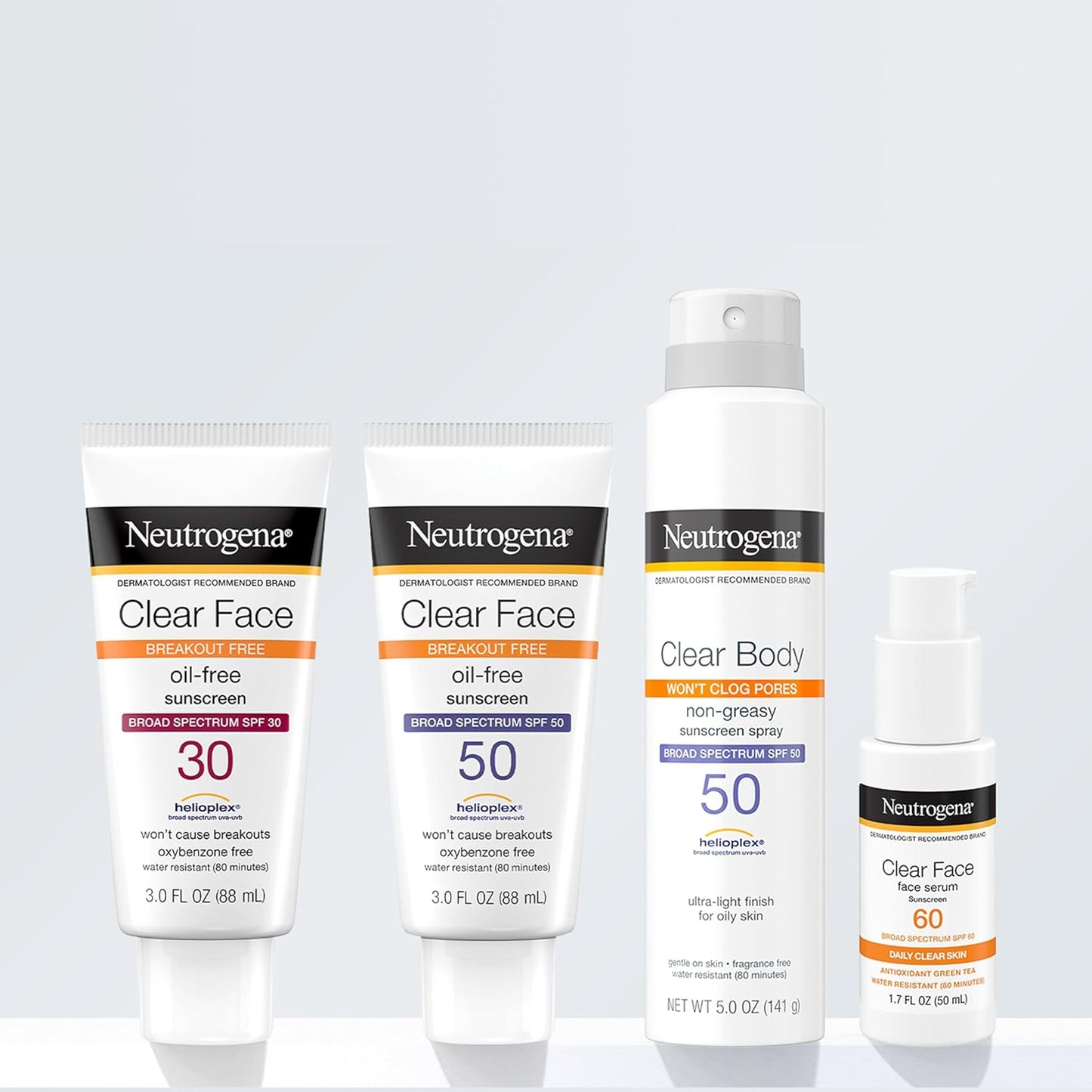 Clear Face Sunscreen Lotion for Acne-Prone Skin, Broad Spectrum SPF 50 Facial Sunscreen for Oily Skin, Oil-, Fragrance- & Oxybenzone-Free Water Resistant Sunscreen, 3 Fl. Oz