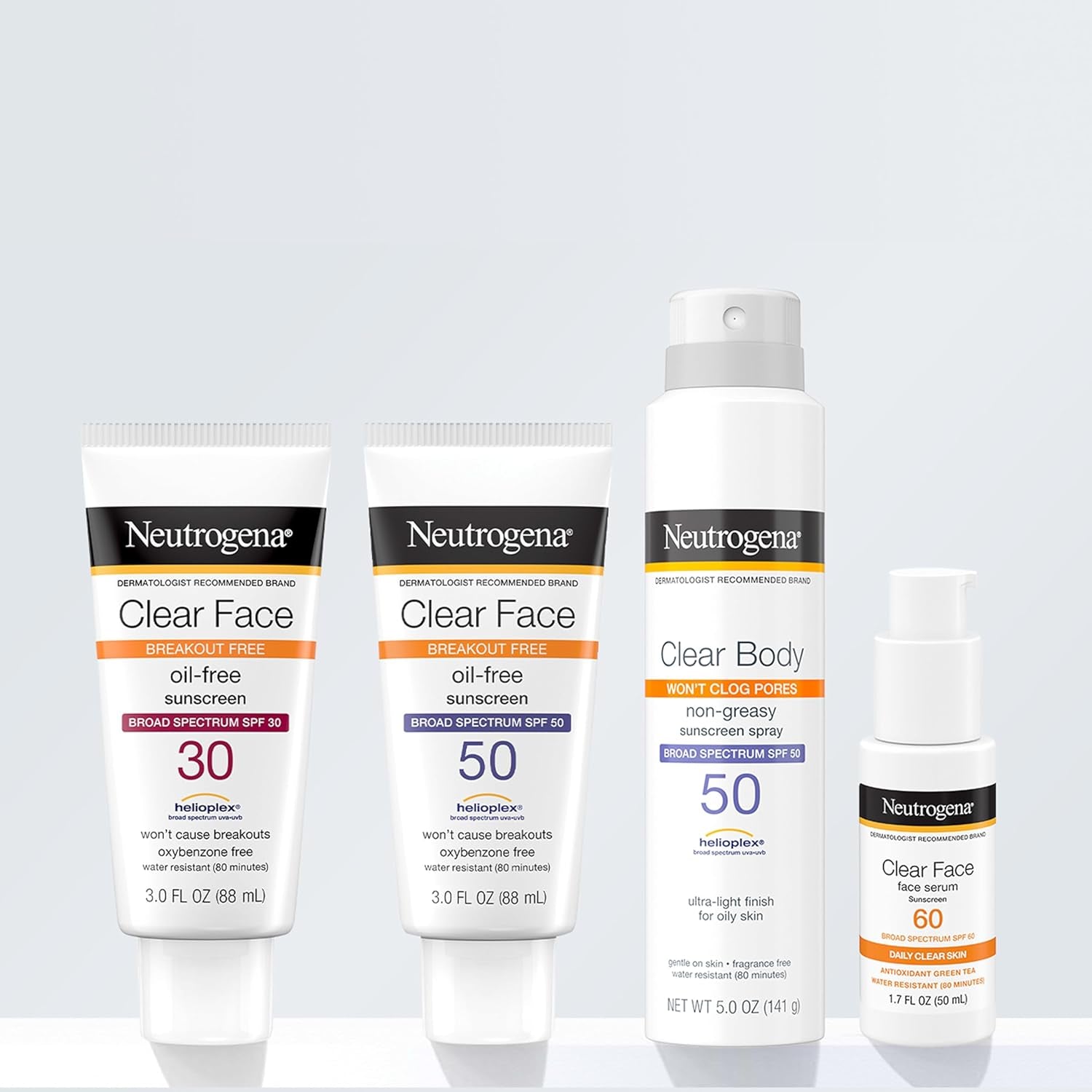 Clear Face Sunscreen Lotion for Acne-Prone Skin, Broad Spectrum SPF 50 Facial Sunscreen for Oily Skin, Oil-, Fragrance- & Oxybenzone-Free Water Resistant Sunscreen, 3 Fl. Oz